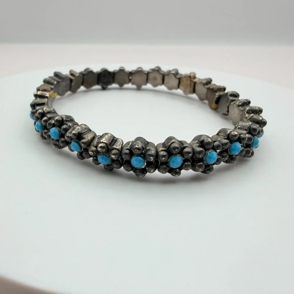 Vintage Y2K Blue Beaded Stretch‎ Bracelet Boho Women's Classic Fashion Jewelry